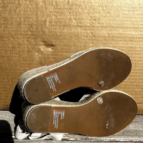 Reformation Camilla Lace Up Wedge Espadrille Sandals Linen Closed Toe Cream 7M - Picture 6 of 6